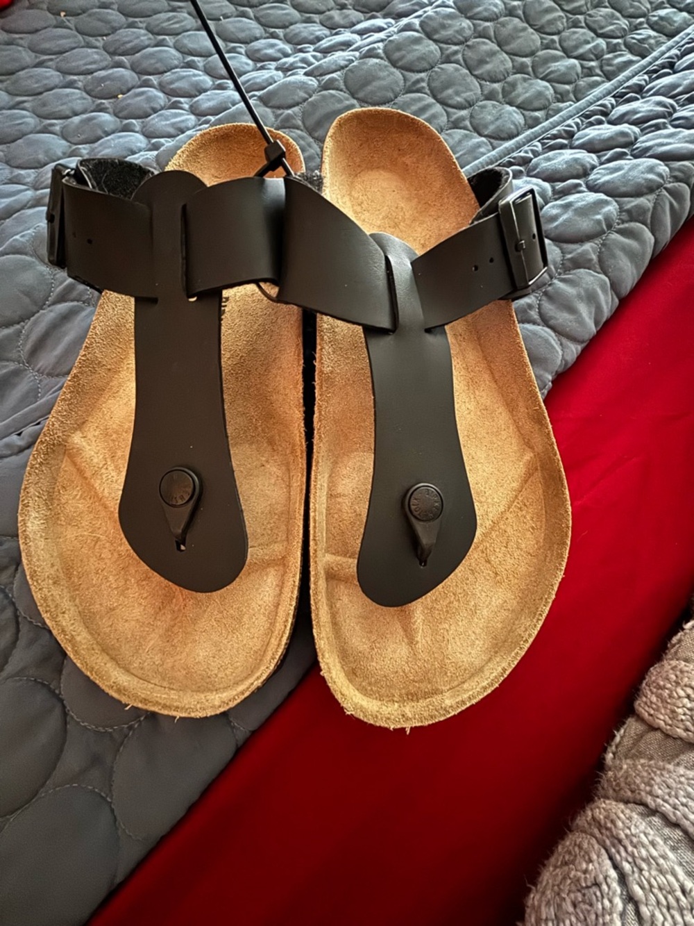 Birkenstock Black Leather Toe-Post Sandal with Buckle